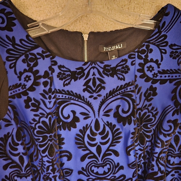 Roz & Ali, Size 12, Blue Black Embellished Velvet Dress - Picture 8 of 8